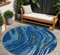 8 Navy Blue Gold And Copper Round Abstract Washable Indoor Outdoor Area Rug