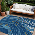 10 X 14 Navy Blue Gold And Copper Abstract Washable Indoor Outdoor Area Rug