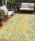 5 X 8 Yellow Purple And Green Abstract Washable Indoor Outdoor Area Rug