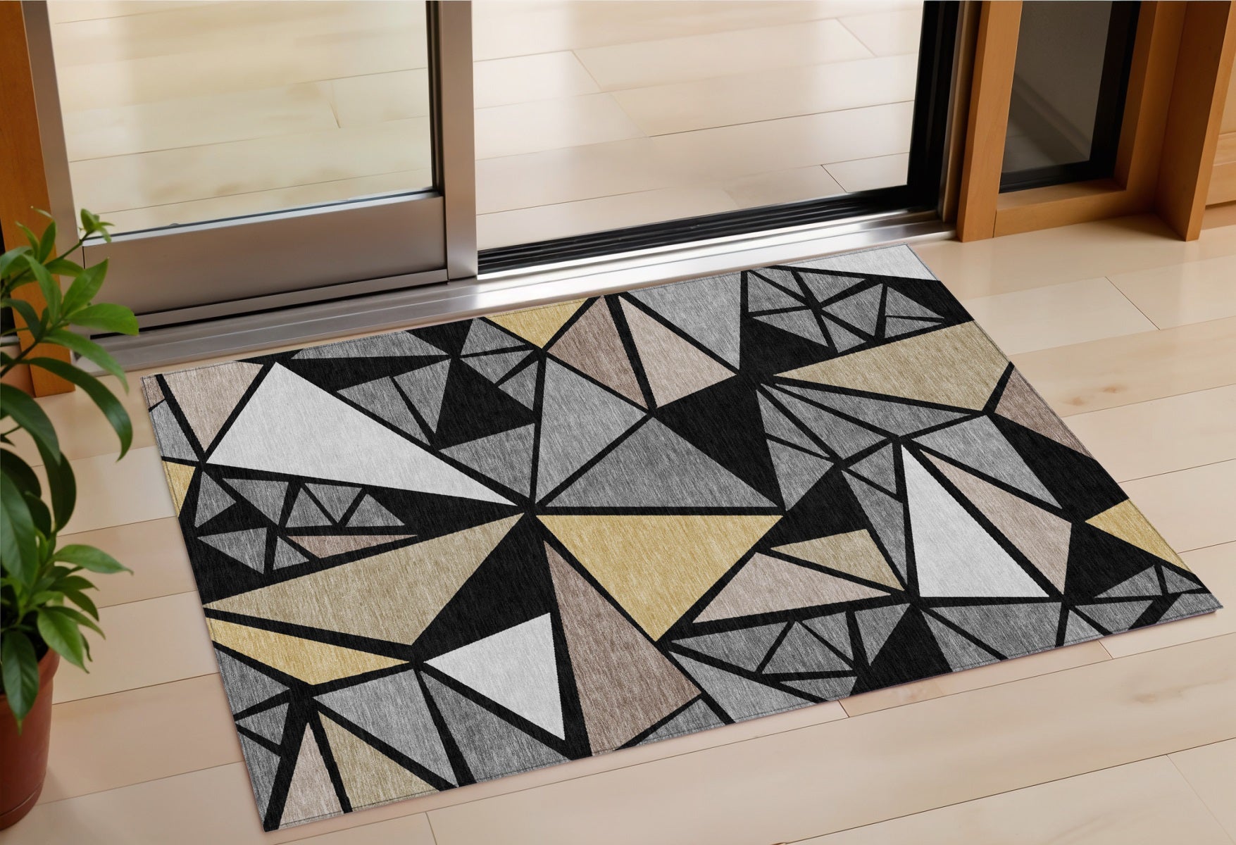 3 X 5 Black Beige And Gray Geometric Washable Indoor Outdoor Area Rug