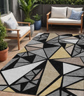 5 X 8 Black Beige And Gray Geometric Washable Indoor Outdoor Area Rug