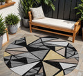 8 Black Beige And Gray Round Geometric Washable Indoor Outdoor Area Rug