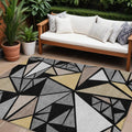 10 X 14 Black Beige And Gray Geometric Washable Indoor Outdoor Area Rug