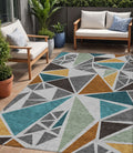 5 X 8 Gray Copper And Brown Geometric Washable Indoor Outdoor Area Rug