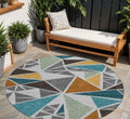 8 Gray Copper And Brown Round Geometric Washable Indoor Outdoor Area Rug