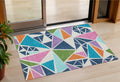 3 X 5 Dark Blue Green And Pink Geometric Washable Indoor Outdoor Area Rug