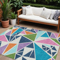 8 X 10 Dark Blue Green And Pink Geometric Washable Indoor Outdoor Area Rug