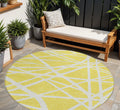 8 Yellow And Linen Round Geometric Washable Indoor Outdoor Area Rug