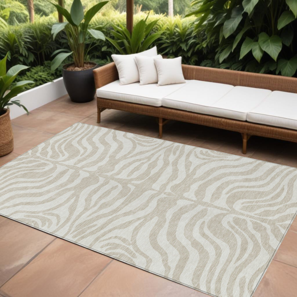 10 X 14 Beige And Tan Animal Print Washable Indoor Outdoor Area Rug