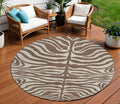 8 Brown And Beige Round Animal Print Washable Indoor Outdoor Area Rug