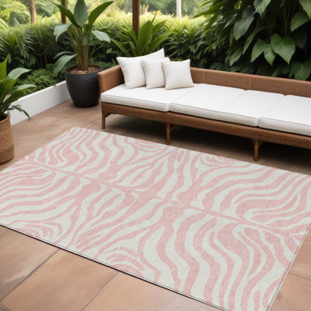 9 X 12 Pink And Gray Animal Print Washable Indoor Outdoor Area Rug
