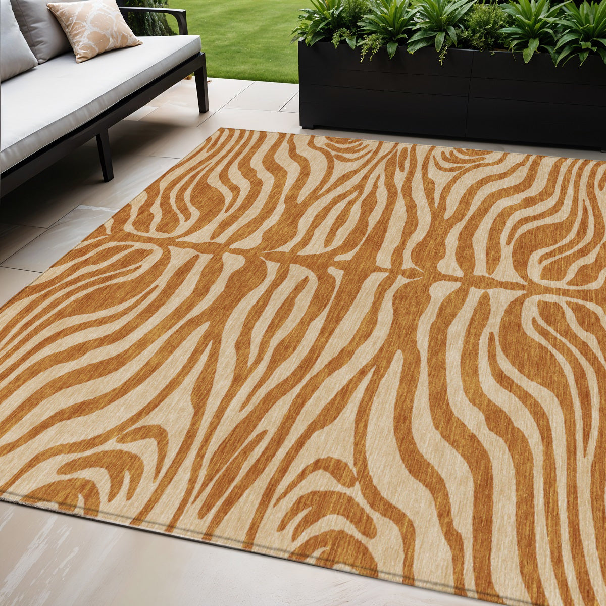 5 X 8 Copper And Tan Animal Print Washable Indoor Outdoor Area Rug