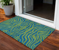 3 X 5 Green And Teal Blue Animal Print Washable Indoor Outdoor Area Rug