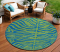 8 Green And Teal Blue Round Animal Print Washable Indoor Outdoor Area Rug