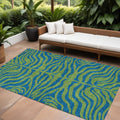 9 X 12 Green And Teal Blue Animal Print Washable Indoor Outdoor Area Rug