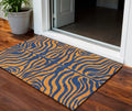 3 X 5 Navy Blue And Pink Animal Print Washable Indoor Outdoor Area Rug