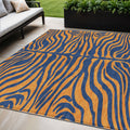 5 X 8 Navy Blue And Pink Animal Print Washable Indoor Outdoor Area Rug