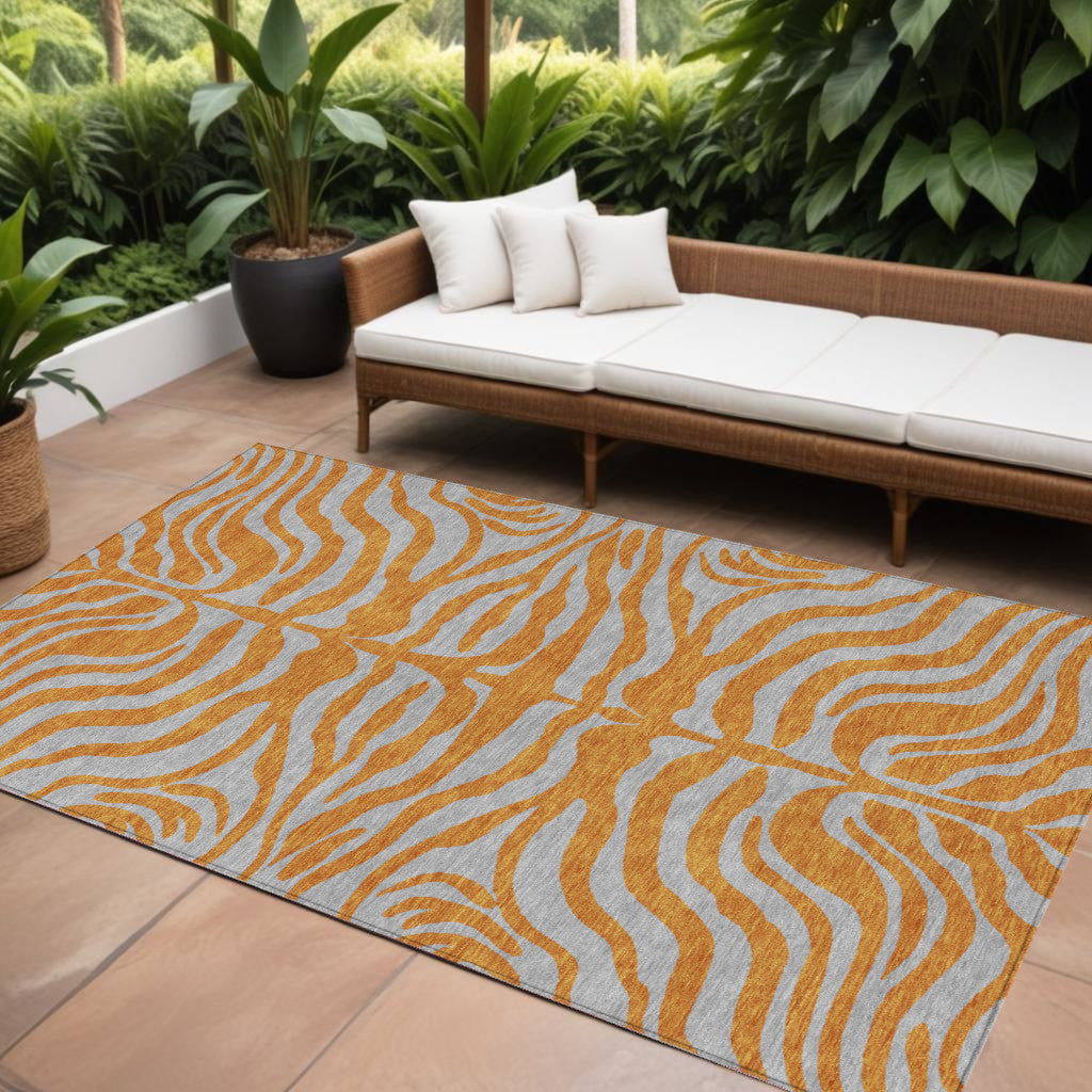 9 X 12 Copper And Gray Animal Print Washable Indoor Outdoor Area Rug