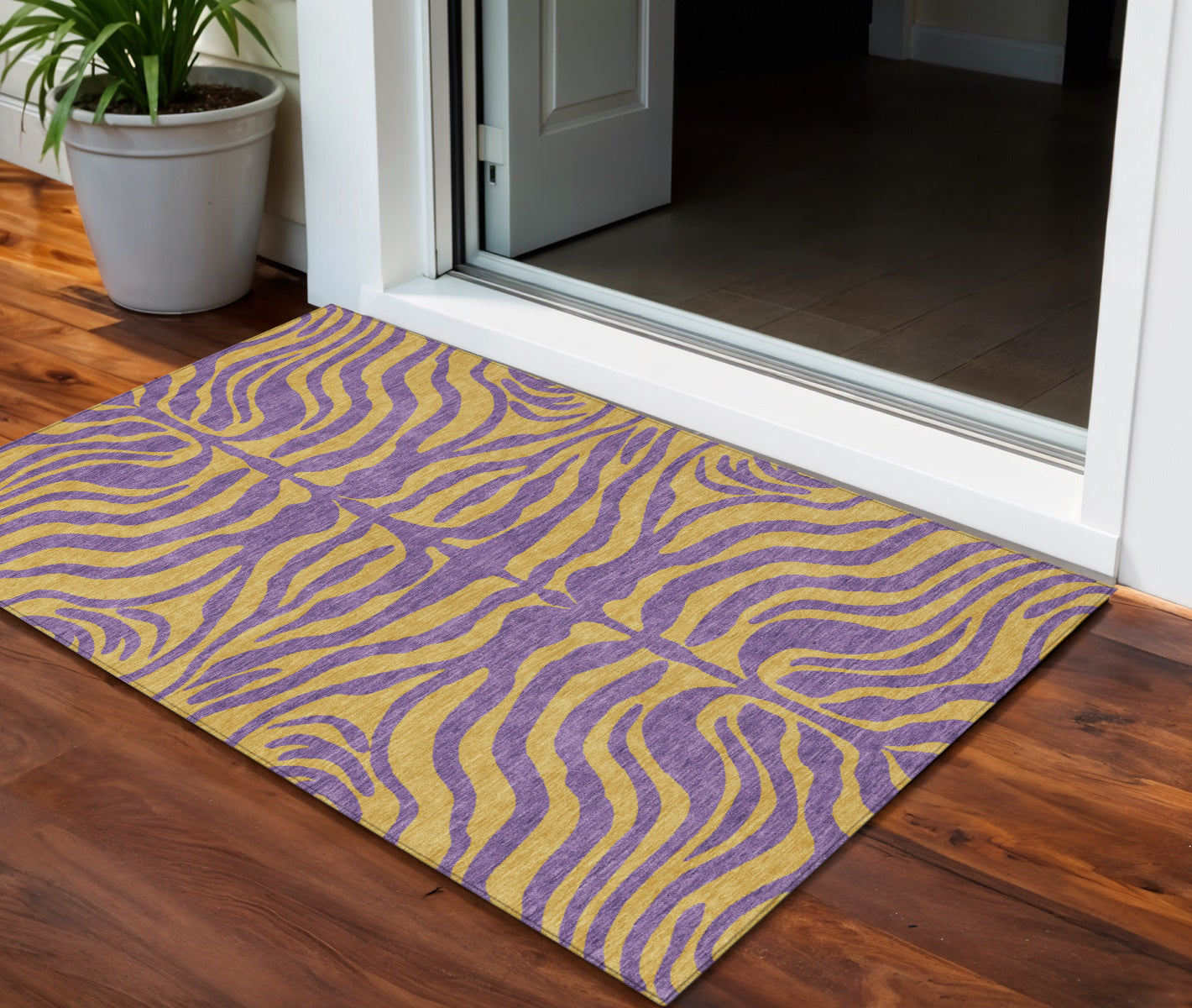 3 X 5 Purple And Copper Animal Print Washable Indoor Outdoor Area Rug