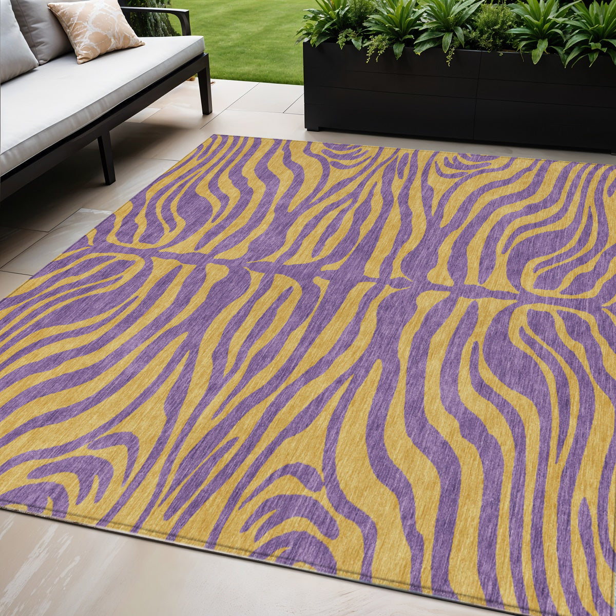 5 X 8 Purple And Copper Animal Print Washable Indoor Outdoor Area Rug