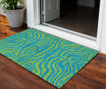 3 X 5 Teal Blue And Green Animal Print Washable Indoor Outdoor Area Rug
