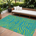 9 X 12 Teal Blue And Green Animal Print Washable Indoor Outdoor Area Rug