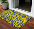 3 X 5 Yellow And Blue Animal Print Washable Indoor Outdoor Area Rug