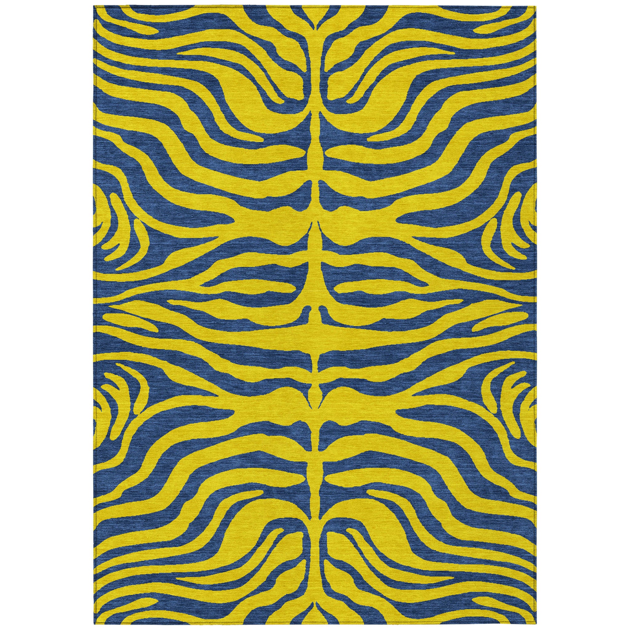 5 X 8 Yellow And Blue Animal Print Washable Indoor Outdoor Area Rug