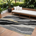 9 X 12 Black Gray And Tan Abstract Washable Indoor Outdoor Area Rug
