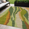 5 X 8 Green Beige And Copper Abstract Washable Indoor Outdoor Area Rug