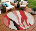 8 Red Black And Beige Round Abstract Washable Indoor Outdoor Area Rug
