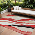 10 X 14 Red Black And Beige Abstract Washable Indoor Outdoor Area Rug