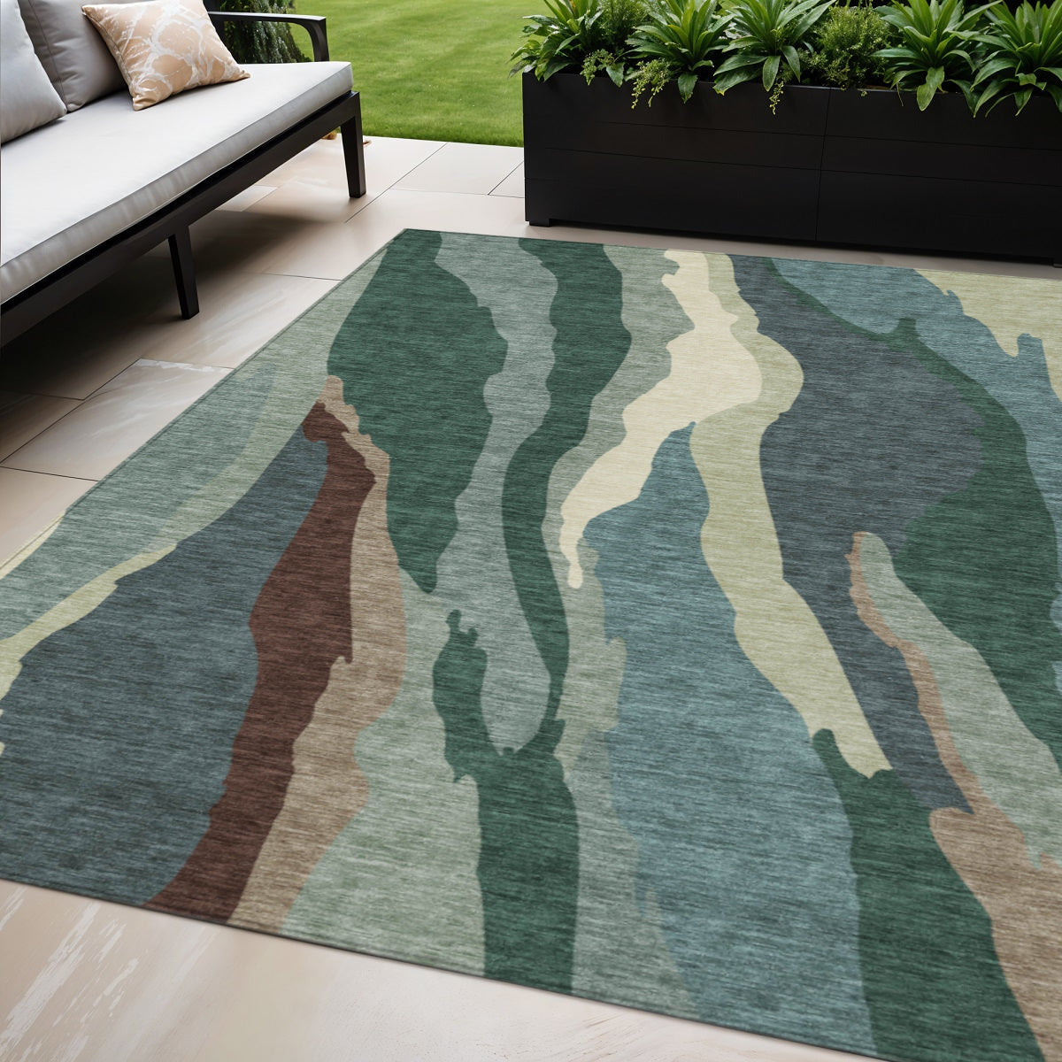5 X 8 Sage Brown And Beige Abstract Washable Indoor Outdoor Area Rug