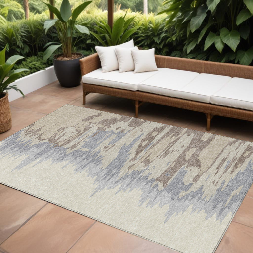 8 X 10 Beige Brown And Gray Abstract Washable Indoor Outdoor Area Rug