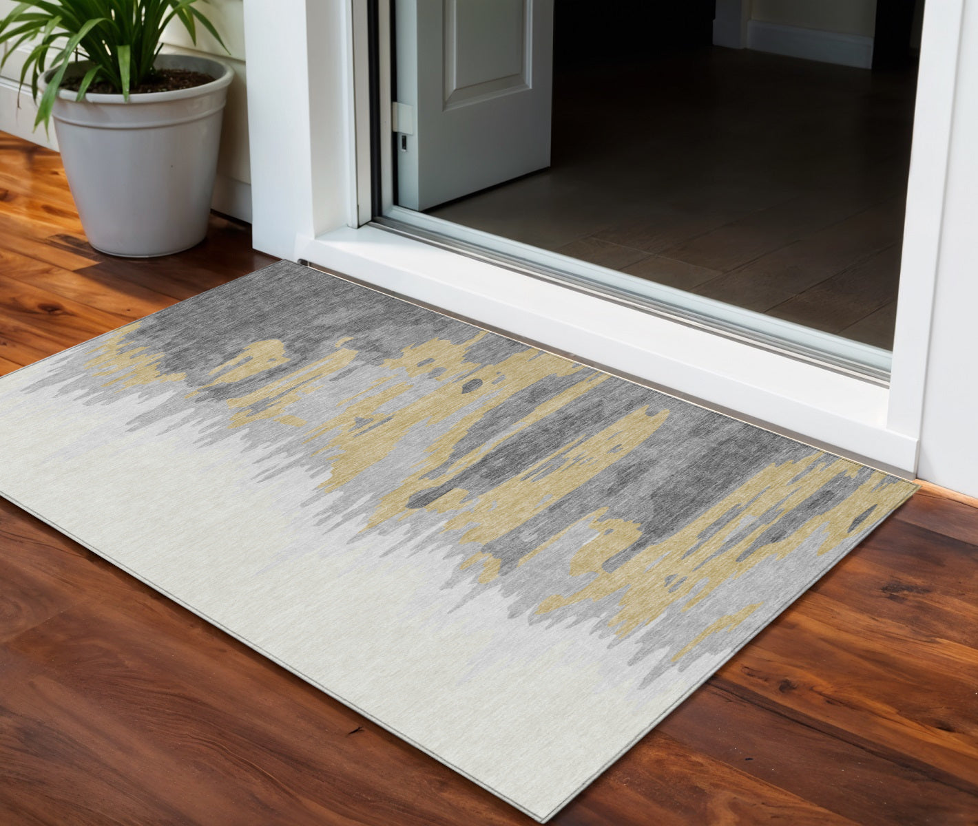 3 X 5 Gray Charcoal And Tan Abstract Washable Indoor Outdoor Area Rug