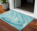 3 X 5 Turquoise Teal Blue And Gray Abstract Washable Indoor Outdoor Area Rug