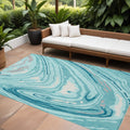 10 X 14 Turquoise Teal Blue And Gray Abstract Washable Indoor Outdoor Area Rug