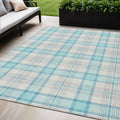 5 X 8 Aqua And Gray Plaid Washable Indoor Outdoor Area Rug