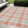 5 X 8 Coral And Beige Plaid Washable Indoor Outdoor Area Rug