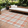 10 X 14 Coral And Beige Plaid Washable Indoor Outdoor Area Rug