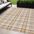 5 X 8 Peach And Beige Plaid Washable Indoor Outdoor Area Rug