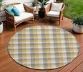8 Gray Tan And Beige Round Plaid Washable Indoor Outdoor Area Rug
