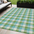 5 X 8 Lime Green Aqua And Beige Plaid Washable Indoor Outdoor Area Rug