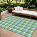 9 X 12 Lime Green Aqua And Beige Plaid Washable Indoor Outdoor Area Rug