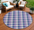 8 Navy Blue Purple And Beige Round Plaid Washable Indoor Outdoor Area Rug