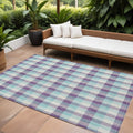 9 X 12 Purple Aqua And Beige Plaid Washable Indoor Outdoor Area Rug