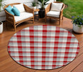 8 Red Gray And Beige Round Plaid Washable Indoor Outdoor Area Rug