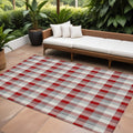 9 X 12 Red Gray And Beige Plaid Washable Indoor Outdoor Area Rug