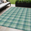 5 X 8 Blue And Green Plaid Washable Indoor Outdoor Area Rug