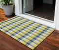 3 X 5 Yellow Blue And Beige Plaid Washable Indoor Outdoor Area Rug